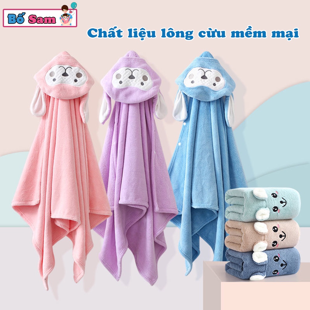 Áo choàng tắm khăn tắm cho bé cotton có mũ lông cừu dày dặn thấm hút tốt Shop Bố Sam