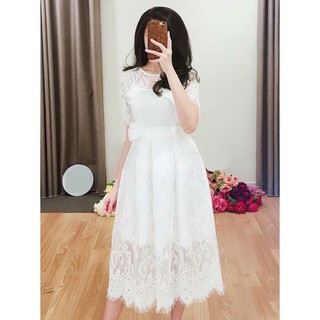 Đầm dự tiệc đám cưới, đầm ren xòe sang trọng quý phái