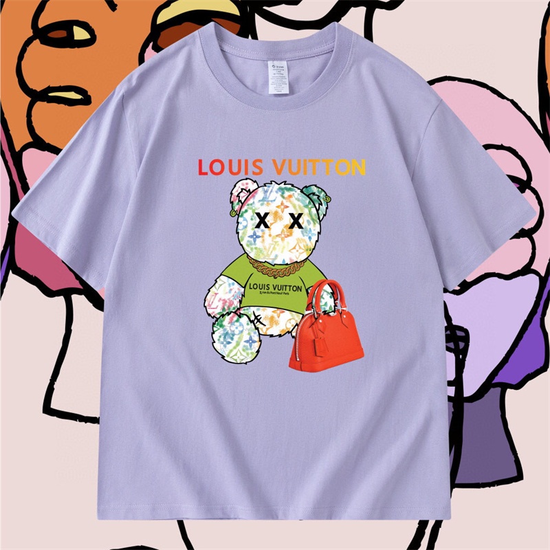 L&amp;v Áo Thun Tay Ngắn In Biểu Tượng Graffiti Gấu Màu Đỏ Nhiều Màu Sắc Bắt Mắt Đơn Giản Thời Trang Giản Dị