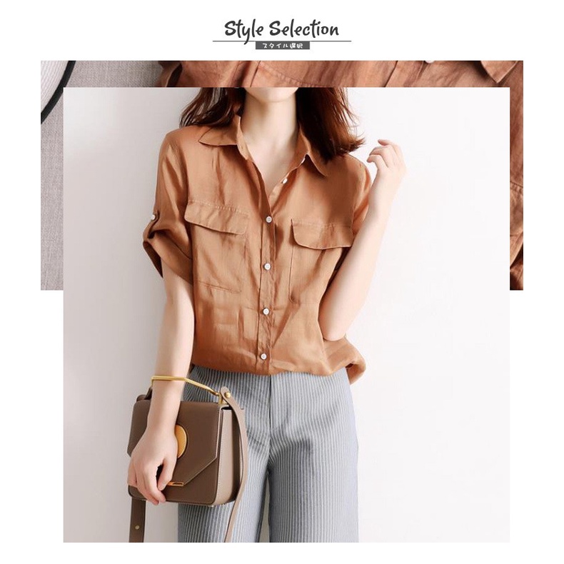 Shirt Japanese style mild luxury women's clothing 2021 summer new linen solid color single-breasted lapel shirt overalls