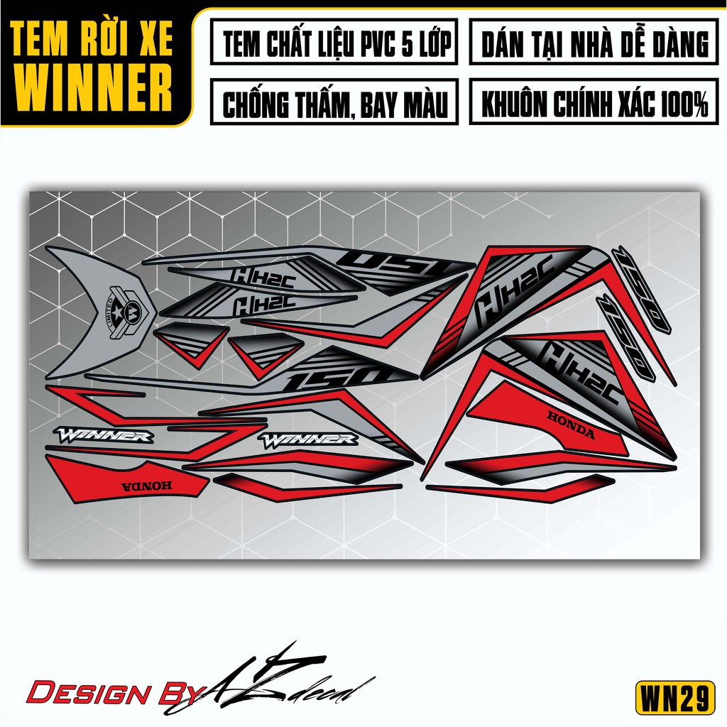 Tem Chế Xe Winner 150 Mẫu H2C | 2WN29 | Tem Rời Winner V1 Cắt Khuôn Sẵn, Dễ Dán Tại Nhà