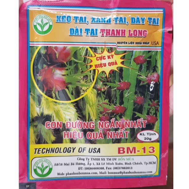 Phân Bón Chuyên Thanh Long - BM 13 - Kéo Tai - Xanh Tai - Dày Tai - Dài Tai - Gói 20g