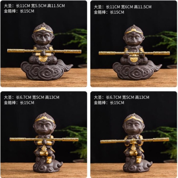 Tượng tôn ngộ không tề thiên đại thánh cưỡi mây gốm cát tím