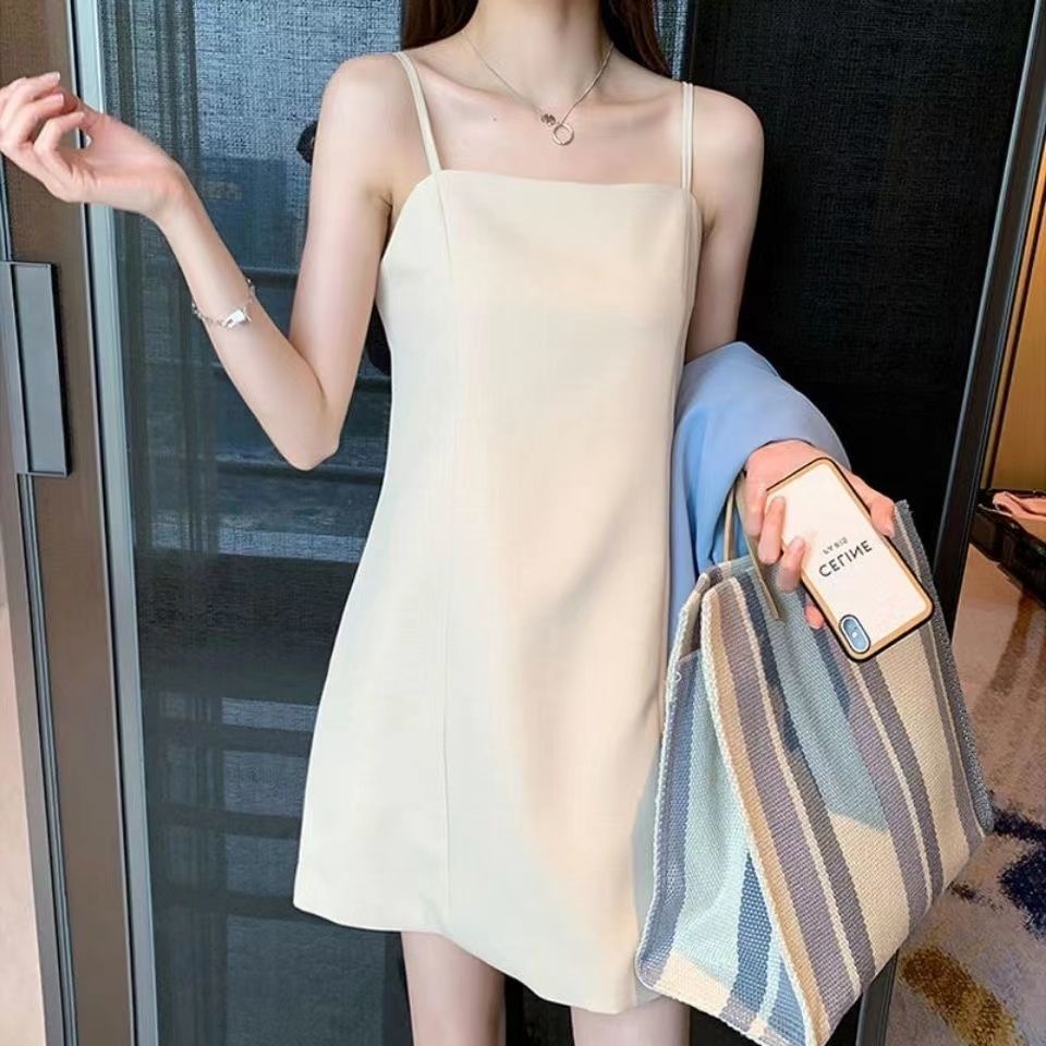 Đầm IELGY hai dây mỏng màu trơn phong cách Hàn Quốc đơn giản thời trang mùa hè dành cho nữ