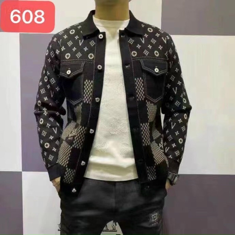 💥CHUẨN 1:1💥Áo len L Vê cổ bẻ cúc bấm vải len nhập khẩu_Áo khoác len LV vân hoa hàng xuất khẩu New