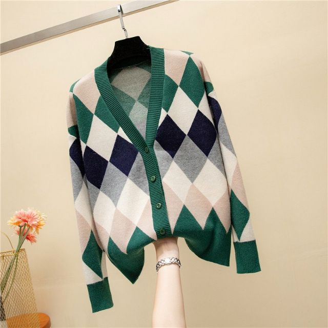 ÁO KHOÁC LEN CARDIGAN HỌA TIẾT HÌNH THOI