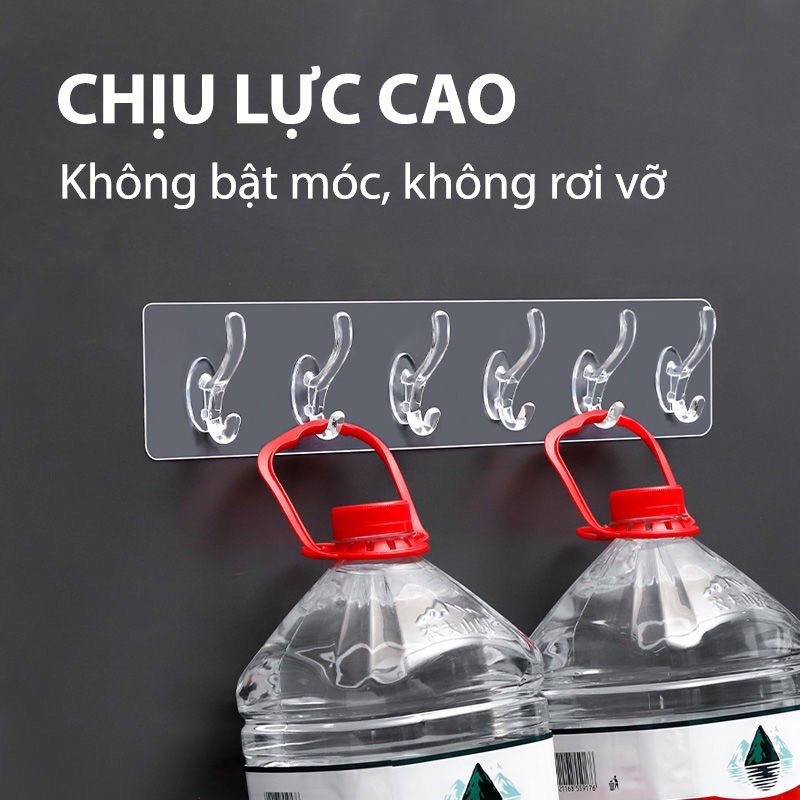 Thanh Treo Đồ Dán Tường, Móc Trong Suốt 6 Móc Liền Mạch Đa Năng Siêu Chắc Chắn Chịu Lực Cao