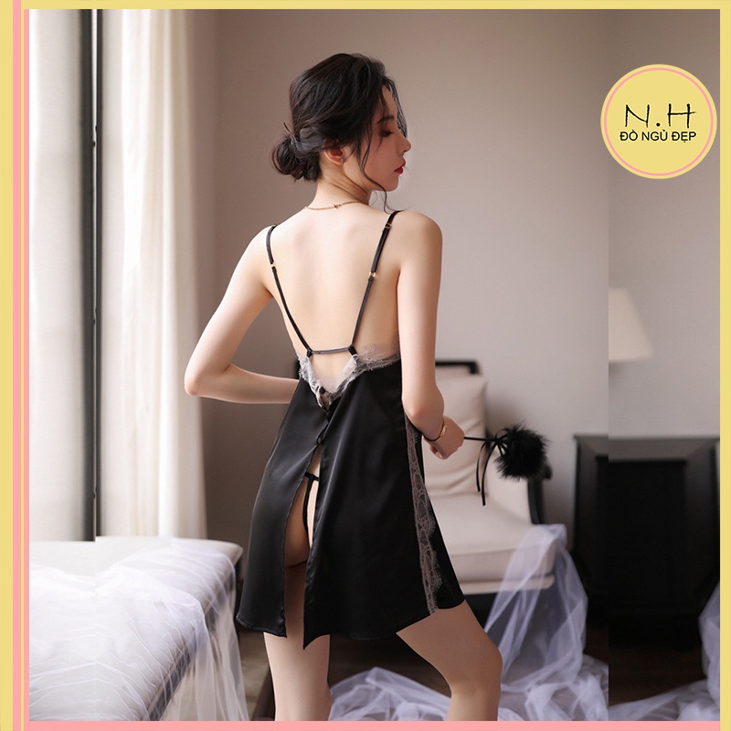 Váy ngủ sexy gợi cảm xẻ tà cao cấp - đầm ngủ mặc nhà B1035