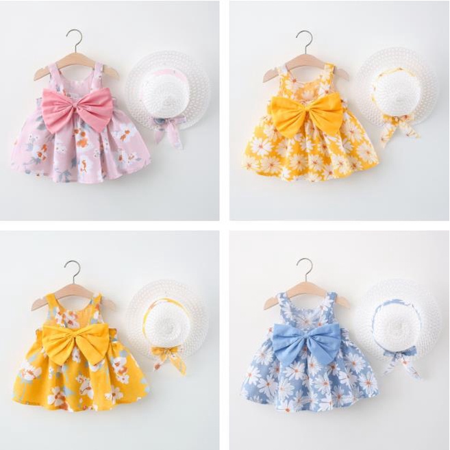 0-4Years Summer Kids Váy hoa có mũ Váy bé gái dễ thương