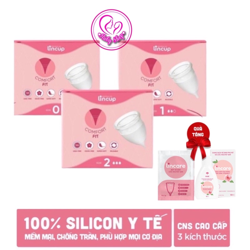 Cốc nguyệt san Lincup Mỹ mới chính hãng, cốc mềm mại,chống tràn, đủ 3 size