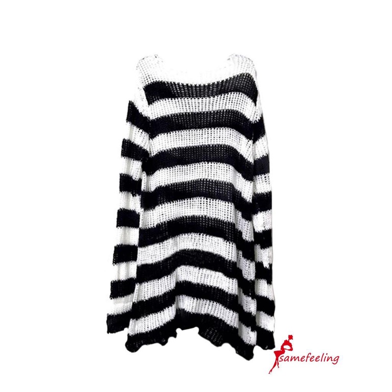 Áo len tay dài cổ tròn họa tiết kẻ sọc màu sắc thời trang cho nữ