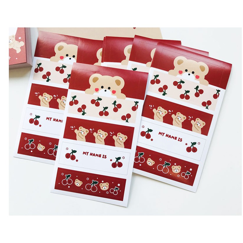 Set 10 nhãn dán trang trí túi bánh, hộp bánh gấu Cherry Bear