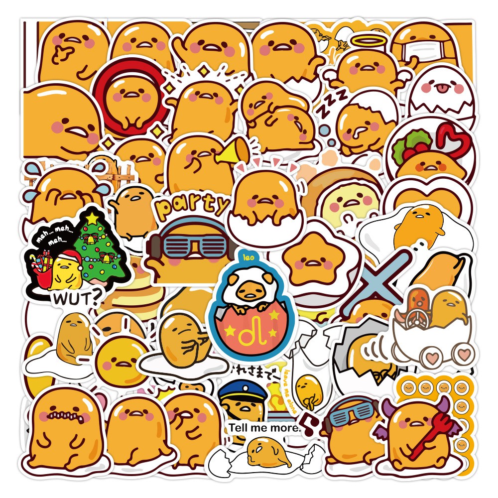 Set 50 Sticker Hoạt Hình Dán Chống Nước Size Lớn Trứng Lười Dễ Thương