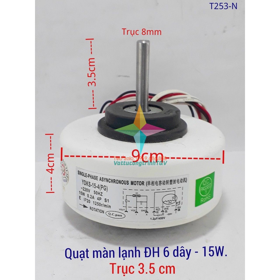 Motor quạt màn lạnh điều hòa 6 dây 220V - 15W trục thẳng