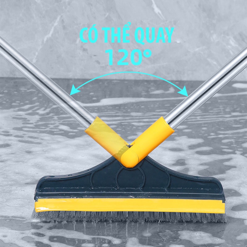 Chổi Cọ Sàn Nhà Tắm 2In1, Cây Chà Sàn Nhà Vệ Sinh Hai Đầu Gạt Nước Và Đầu Chổi Xoay 120 Độ