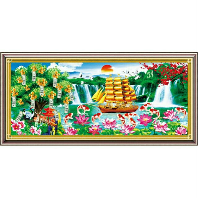 Tranh đính đá THUẬN BUỒM XUÔI GIÓ  (DF220)150×67cm chưa đính.