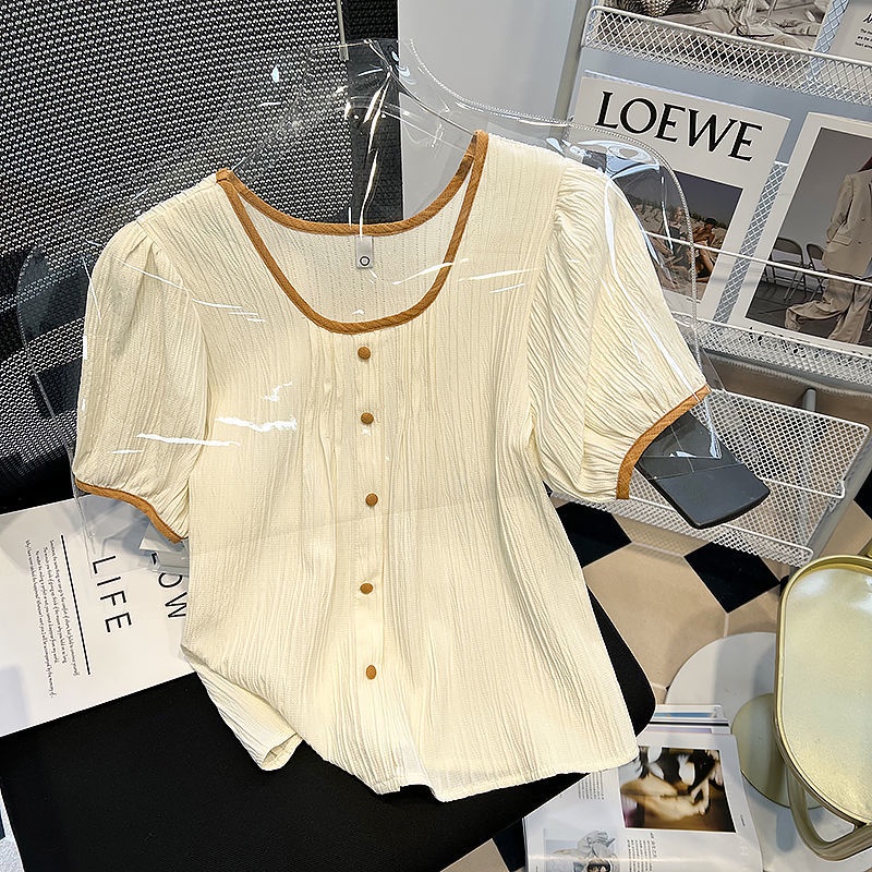 Áo Sơ Mi Nữ Ngắn Tay Kẻ Sọc Xanh Dương Thiết Kế Mới Mùa Hè