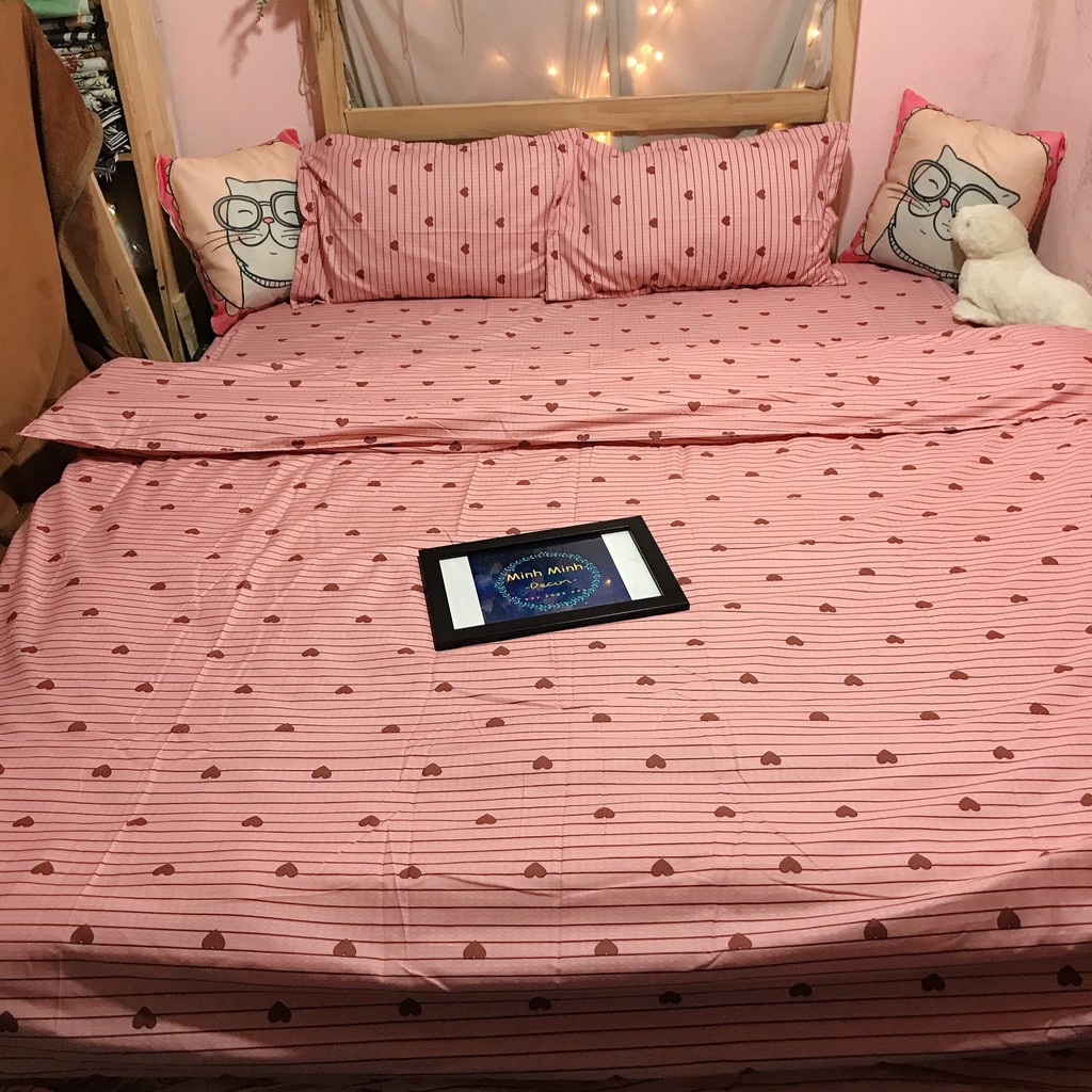 set chăn ga gối tim hồng (ảnh thật) | BigBuy360 - bigbuy360.vn