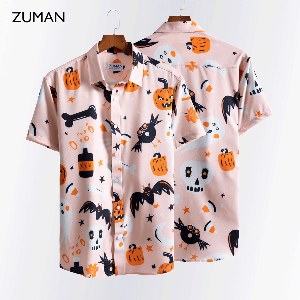 [Mã FAMALLT5 giảm 15% đơn 150K] Áo sơ mi nam ngắn tay vải lụa thiết kế hoạ tiết halloween hoạt hình - ZUMAN - ASM82 | BigBuy360 - bigbuy360.vn