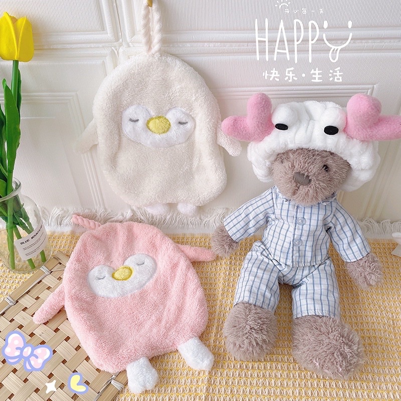 Khăn lau tay nhà bếp hình CHIM CÁNH CỤT dễ thương treo tường phòng bếp, phòng tắm vải lông cừu mềm mại thấm hút tốt