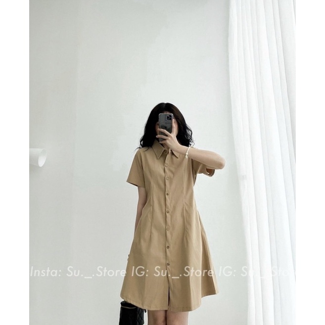 Đầm Sơ Mi Cổ Đức Chun Eo Sau V012,Váy Dáng Basic Đủ Màu Hàng Có Sẵn Lekemqc