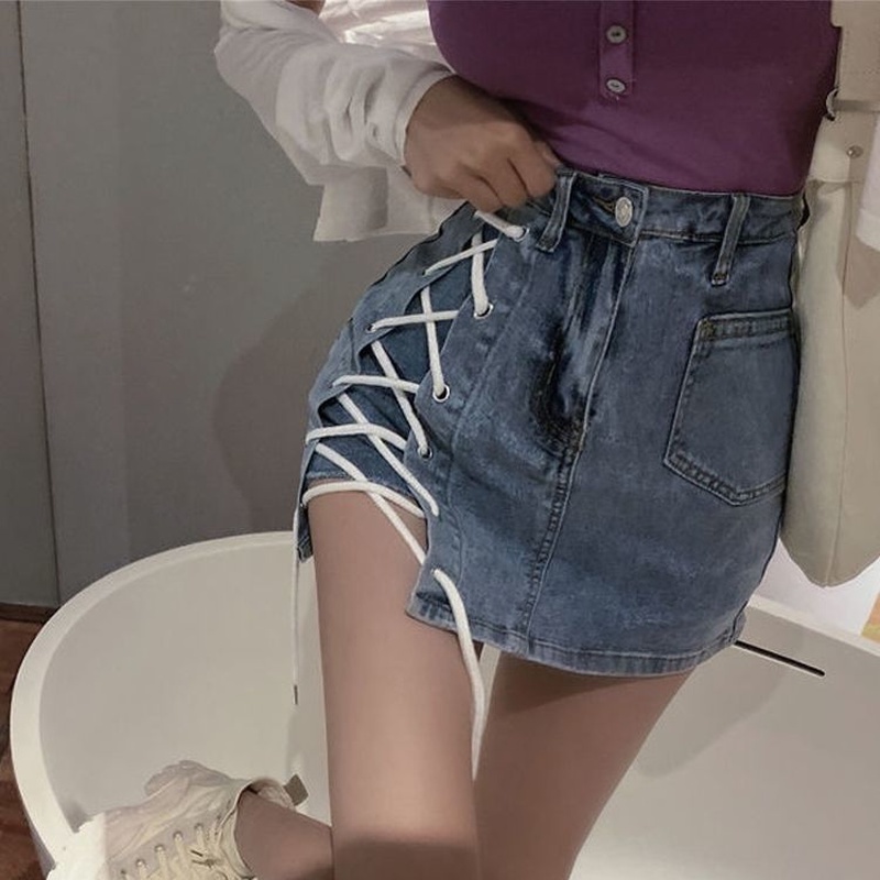 Chân Váy Jeans Lưng Cao Xẻ Tà Thời Trang Dành Cho Nữ