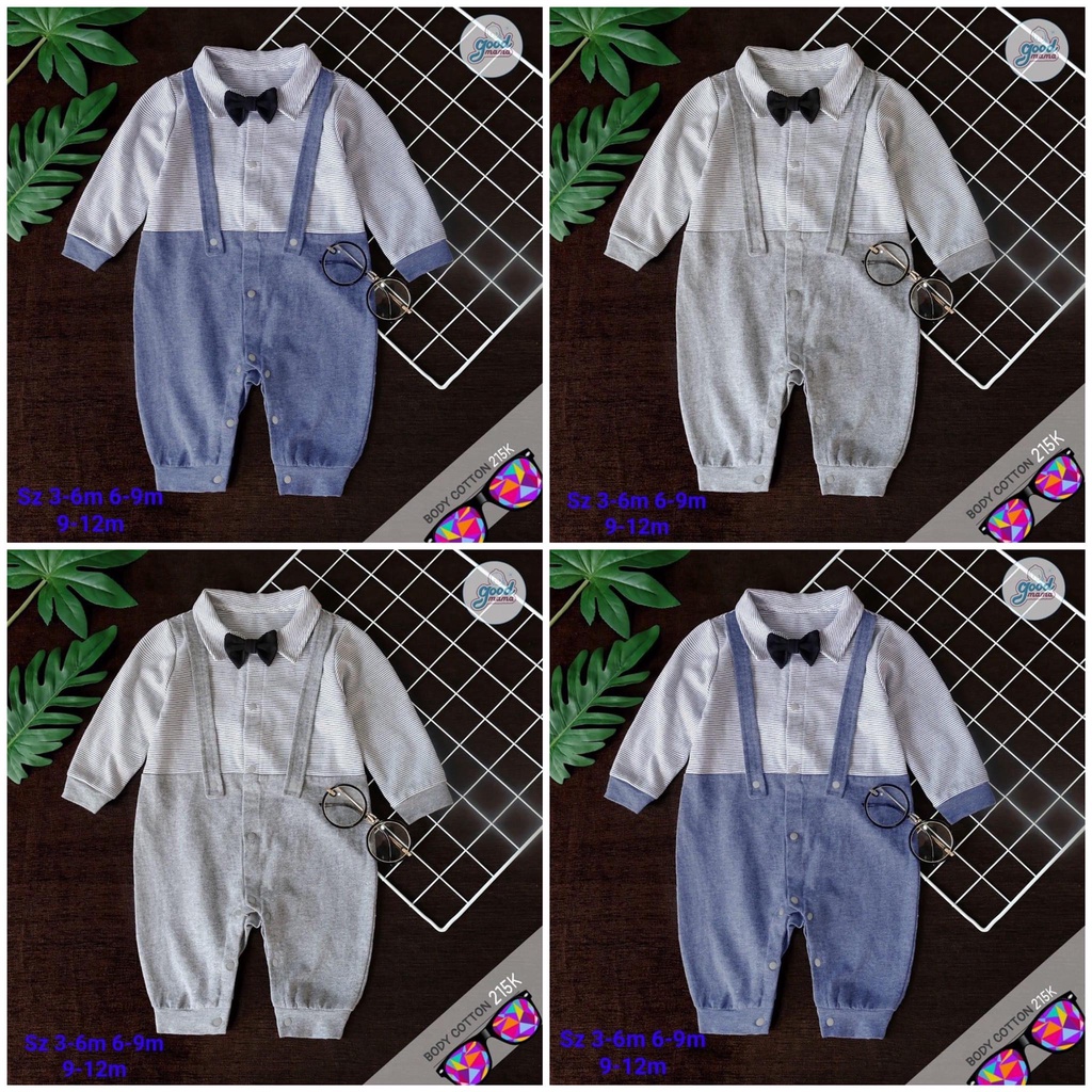 [Chính Hãng] Body dài tay cotton tuxedo đính nơ kẻ bé trai Good Mama