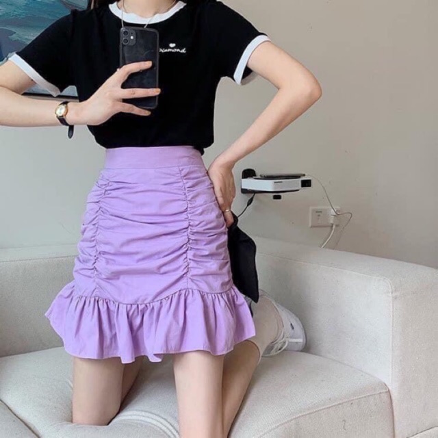 Chân váy đuôi cá ngắn may nhún dễ phối đồ | BigBuy360 - bigbuy360.vn