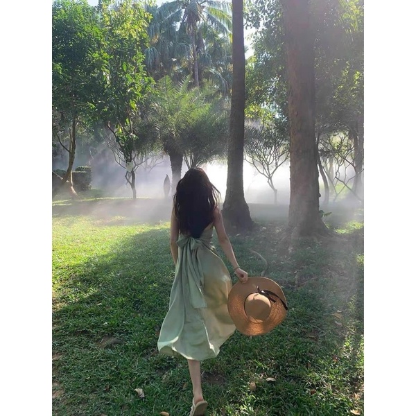 Đầm maxi xoè hai dây cột nơ sau lưng🦋Đầm đi biển | BigBuy360 - bigbuy360.vn