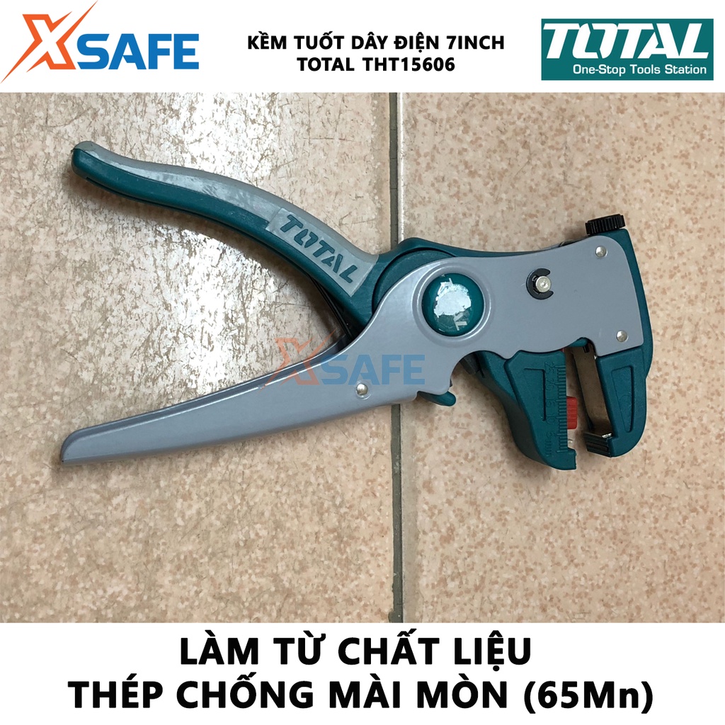 Kềm tuốt dây điện mỏ quạ TOTAL THT15606 Kìm tuốt đường kính dây 0.5mm~6mm, chất liệu 65Mn, dùng trong sửa chữa, bảo trì