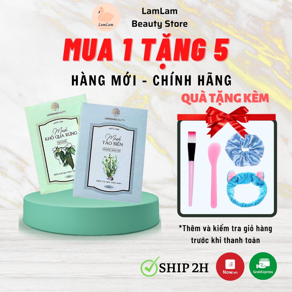 Mặt nạ mask khổ qua rừng (tặng que,cọ,băng đô cột tóc) tảo biển bột sữa dê non Lemon Beauty handmade