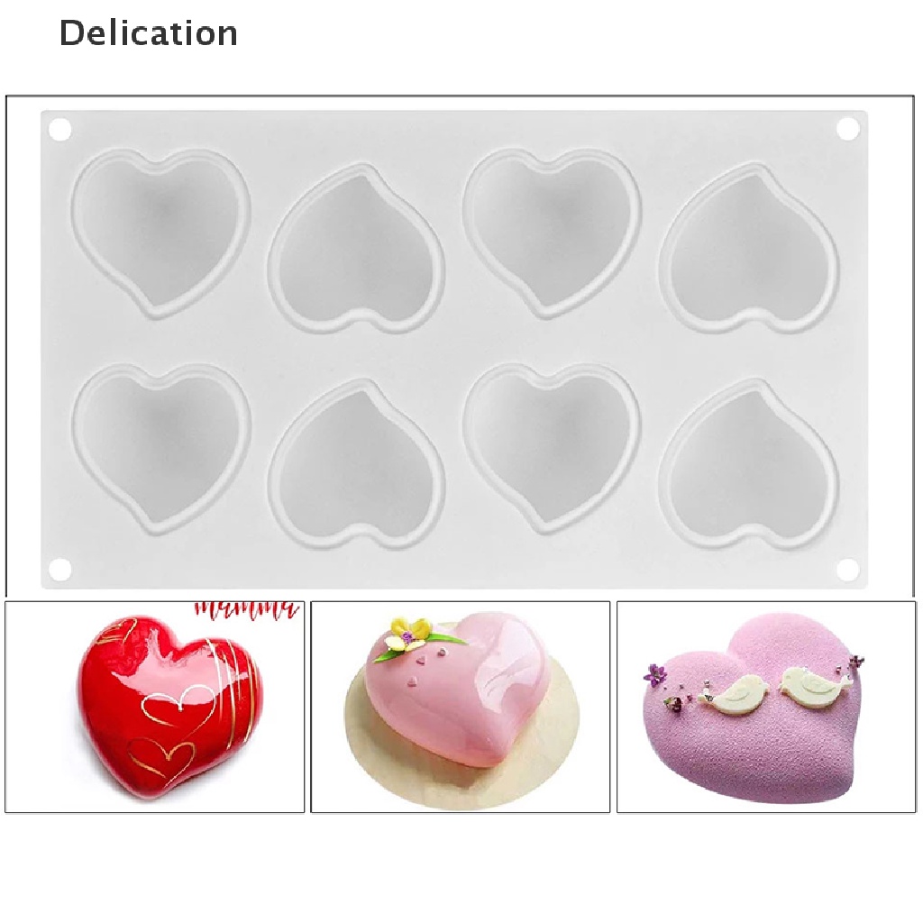 Khuôn Làm Bánh Chất Liệu Silicone Có 8 Ô Trái Tim Dễ Thương
