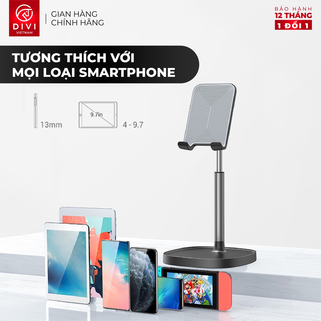 Giá đỡ điện thoại để bàn DIVI E757 - Xoay độ khung gấp gọn - Hàng phân phối chính hãng - Bảo hành 12 tháng 1 đổi 1