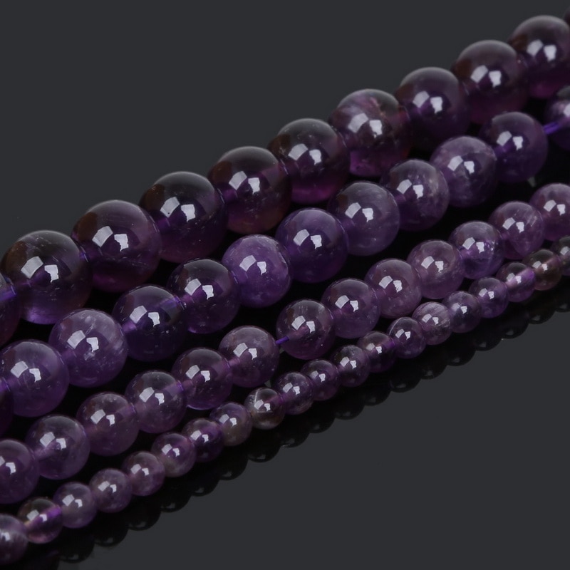Chuỗi Hạt Đá Màu Tím Tự Nhiên 4 6 8 10MM Làm Trang Sức Thủ Công
