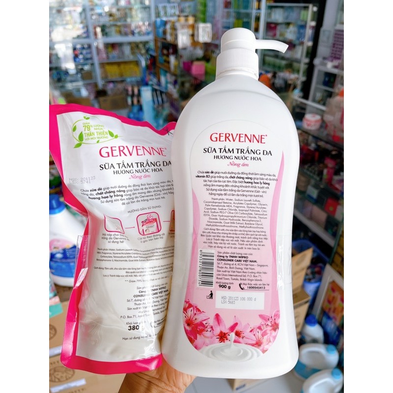 (tặng kèm túi 380g) Sữa tắm gervenne 900ml