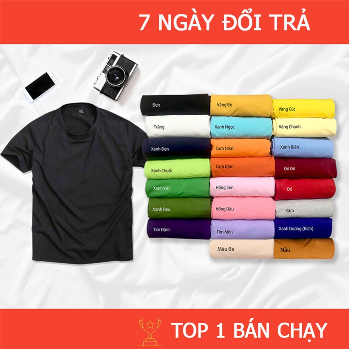 Áo Thun Trơn Cổ Tròn Nam Nữ Unisex Nhiều Màu Vải Dày Không Xù Lông