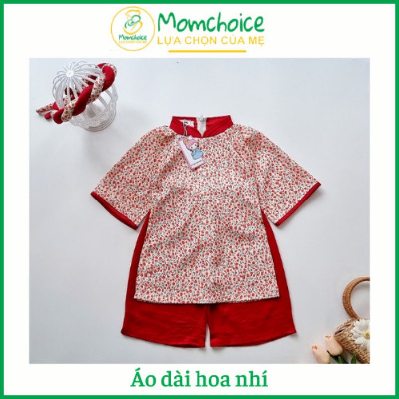 Áo dài cách tân hoa nhí đỏ bé gái❤️FREESHIP❤️Áo dài Tết tặng kèm mấn bông từ 5kg-28kg chất voan Pháp cao cấp
