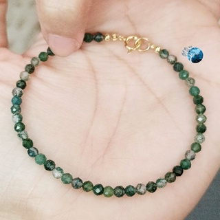 Vòng tay đá moss agate cắt giác 3mm