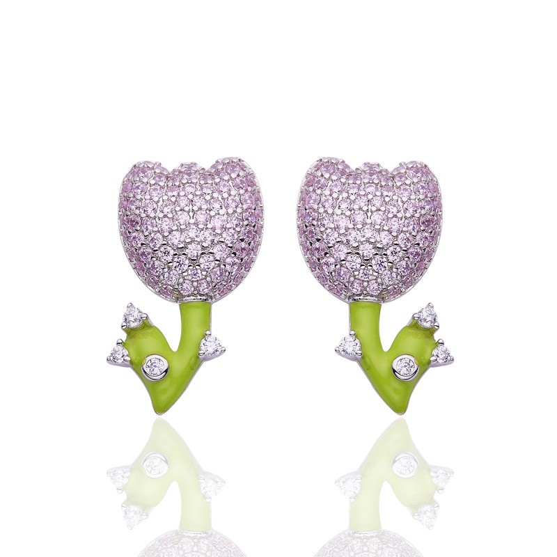 Bông Tai Hình Hoa Tulip Tím Đính Đá Độc Đáo Thời Trang Hàn Quốc