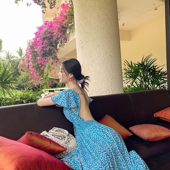 Váy Maxi Hoa Nhí Hở Lưng Sexy Có Sẵn