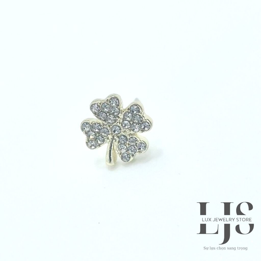 Bông tai hợp kim bạc titan Lux Jewelry, khuyên tai nữ cỏ 4 lá đính đá - LUXJ927