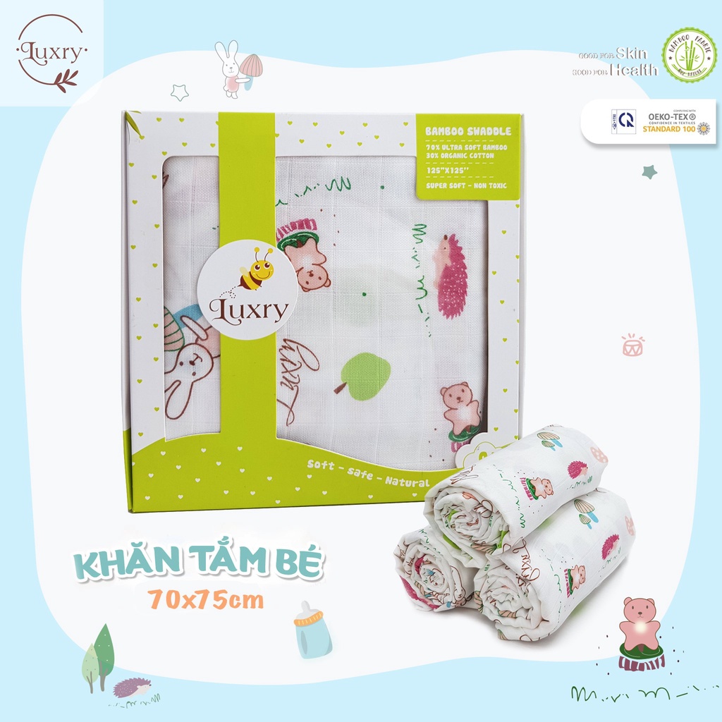 [Phụ kiện cho bé] Khăn đa năng cho bé 125x125cm chất vải sợi tre kháng khuẩn mềm mịn Luxry