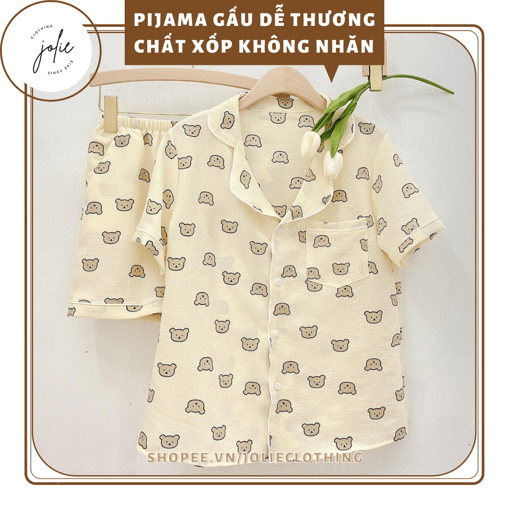 Đồ bộ pyjama mặc nhà tay ngắn, quần ngắn hình gấu, thỏ, vịt dễ thương, chất xốp