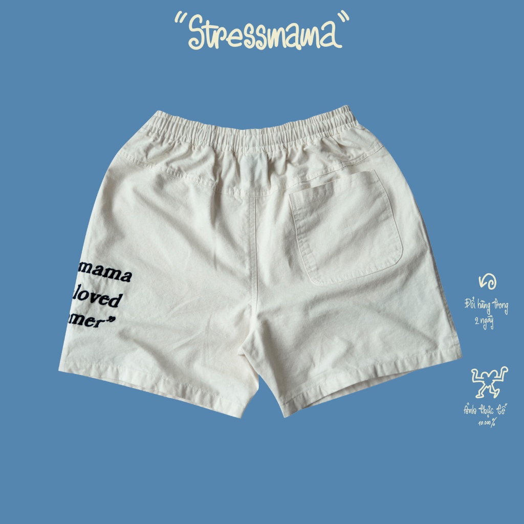 Stressmama Quần Shorts OBS SHORTS màu trắng chất liệu bố 100% Cotton Local Brand