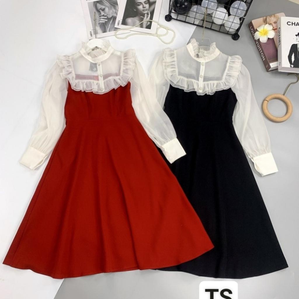 Váy nữ thiết kế dáng suông dài Đầm phối tơ trẻ trung thanh lịch HN Clothing V31 | BigBuy360 - bigbuy360.vn