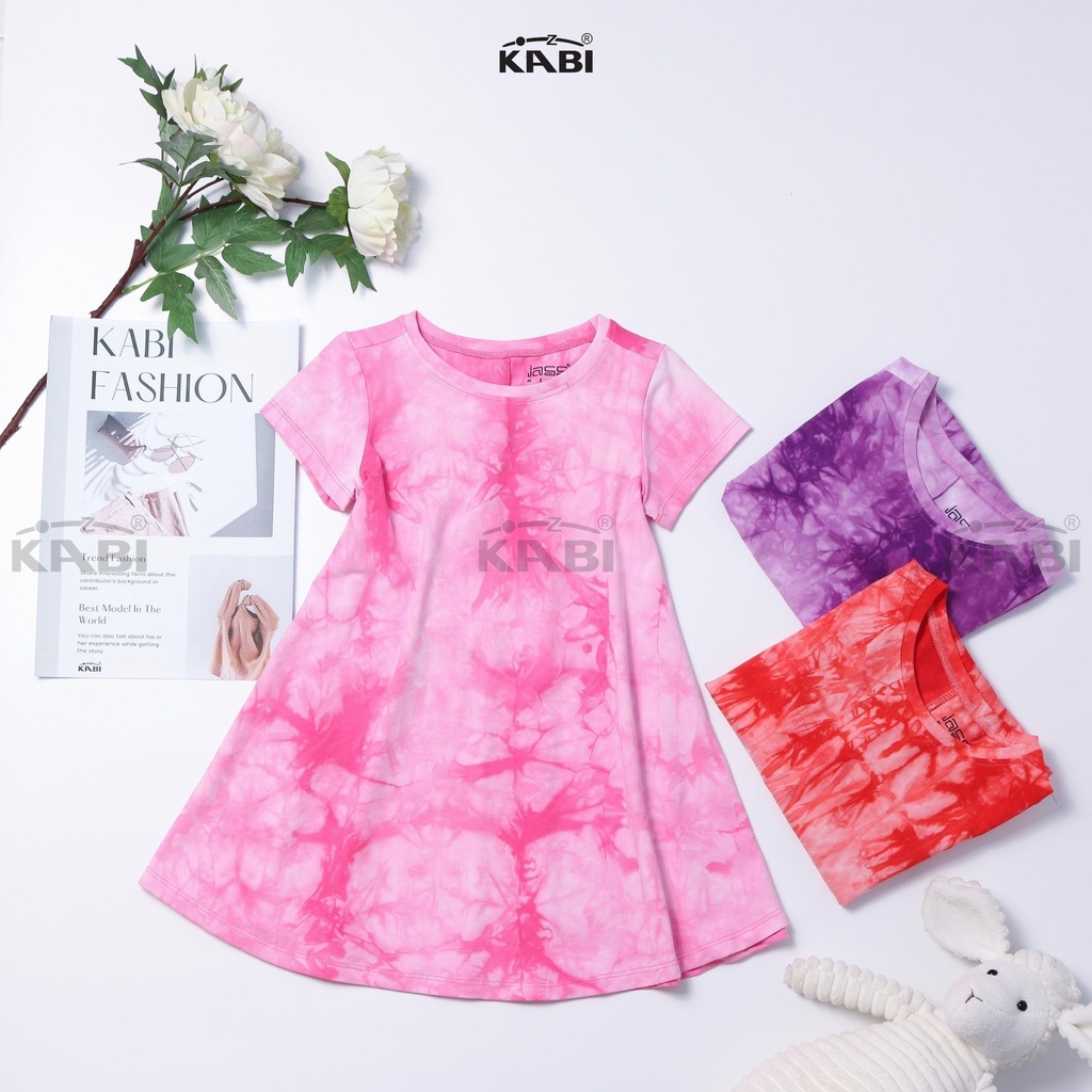 Đầm bé gái KABI đầm loang thun cotton tay ngắn cổ tròn thoáng mát dễ thương