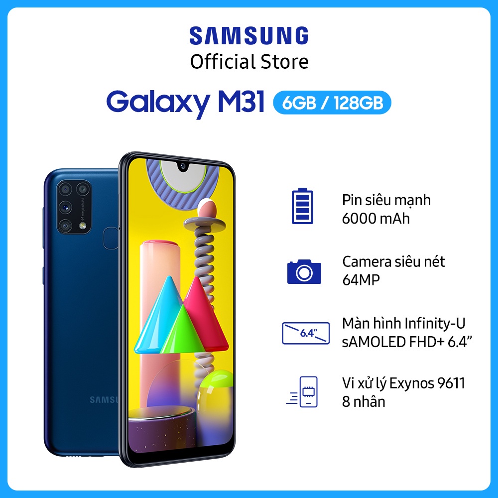 Điện thoại Samsung Galaxy M31 6GB/128GB Fullbox Nguyên Seal Chính Hãng bảo hành 1 năm
