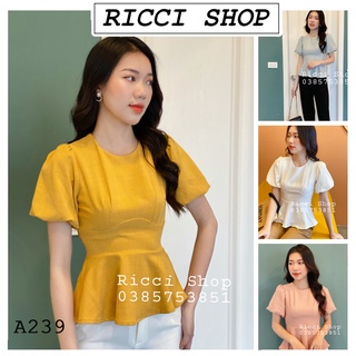 Áo Sơ mi Cổ tròn, tay bồng, bo eo - A239 Ricci