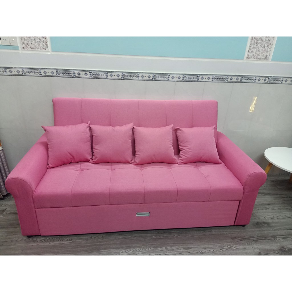 Ghế sofa giường kéo 2 trong 1 màu hồng GK03