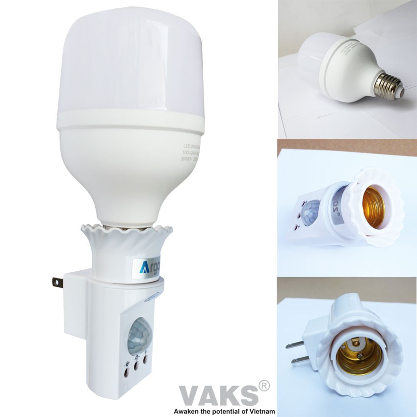 COMBO ĐUÔI ĐÈN CẢM ỨNG HỒNG NGOẠI E27 có phích cắm - TR01 + BÓNG ĐÈN LED ĐUÔI VẶN TRÒN E27 20W-220AC.